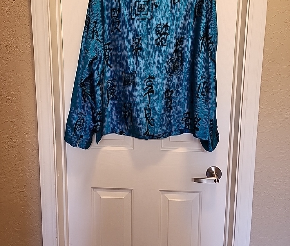 Chico's Teal Jacket with Black Pattern - Picture 4 of 9